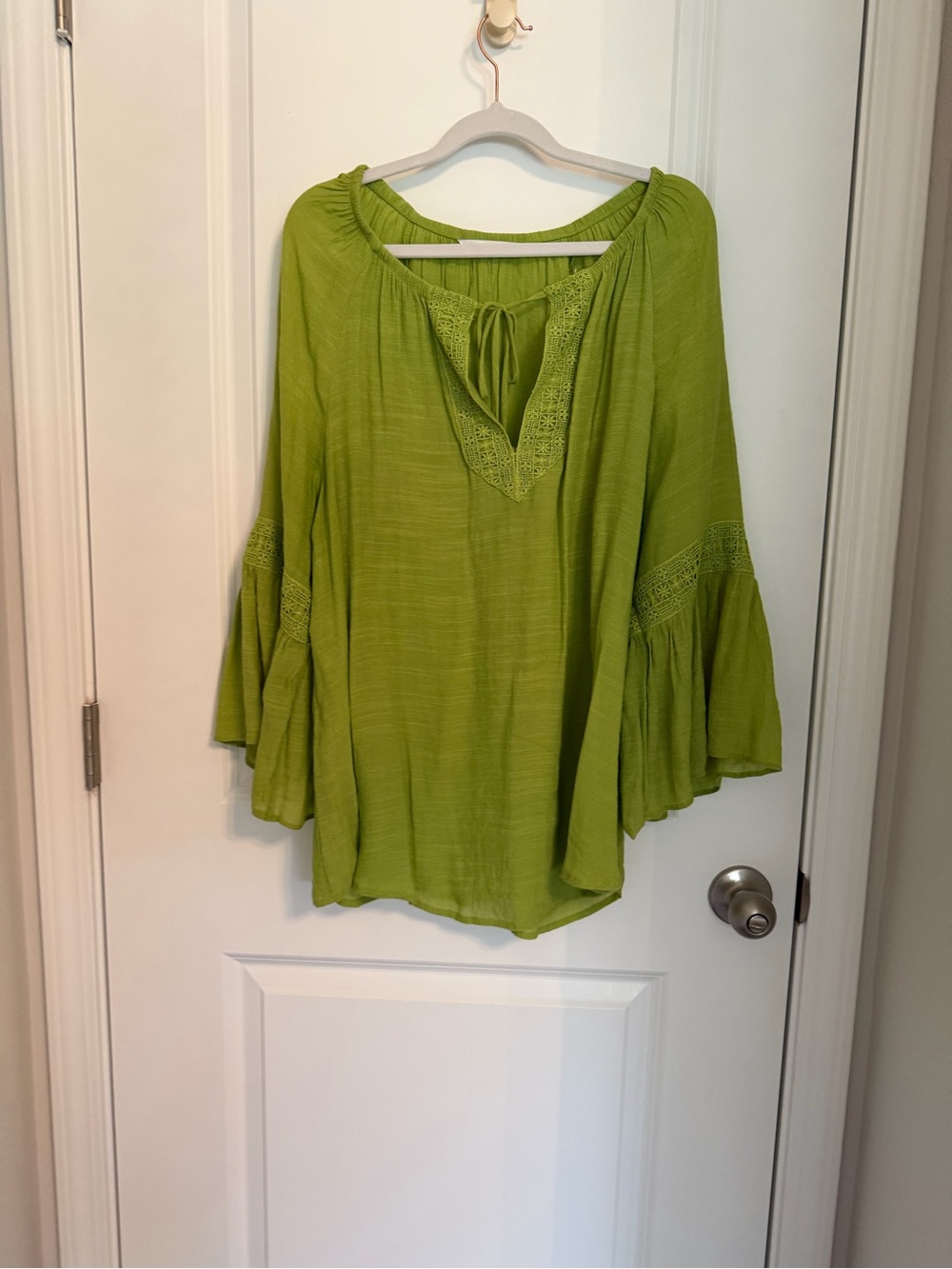 Women's Lime Green Peasant Blouse - Boho Bell Sleeve Top